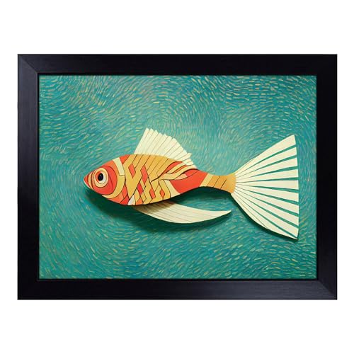Lap Tray with Bean Bag Cushion, Quirky Fish - Handmade in the UK, Raised Wooden Edge, Padded Cushion, Heat-Resistant Wipe-Clean Surface, for Meals, Laptops and Crafts