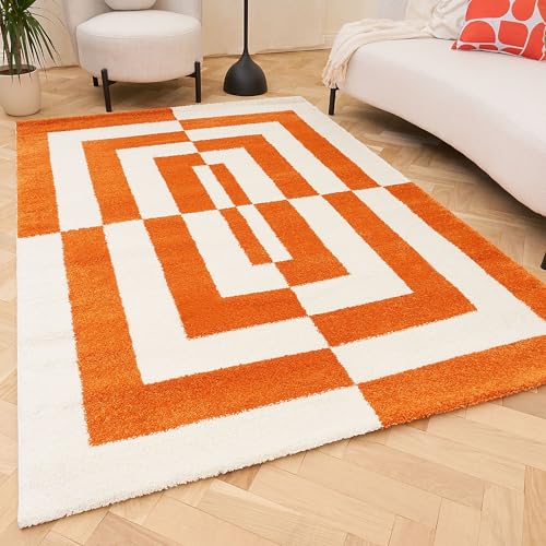 THE RUGS Joli Area Rug - Soft Dense Pile Modern Artistic Design, Durable & Easy Care Carpet for Living Room & Bedroom - Geometric Orange & White, 80 x 150 cm
