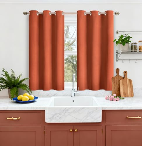 YoungsTex Terracotta Blackout Curtains 45 Inches Length for Kitchen Window - Short Burnt Orange Thermal Insulated Drapes with Grommet Room Darkening for Bedroom, 2 Panels, 42 x 45 Inch