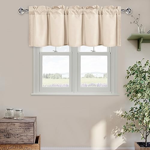 DWCN Valance Curtains, 1 Panel, 52 X 18 Inch, Beige - Solid Short Topper, Rod Pocket, Room Darkening, Window Curtain for Living Room, Kitchen, Bathroom, Basement