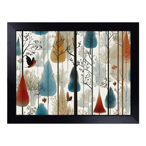 Lap Tray with Bean Bag Cushion, Winter Landscape Pattern - Handmade in the UK, Raised Wooden Edge, Padded Cushion, Heat-Resistant Wipe-Clean Surface, for Meals, Laptops and Crafts