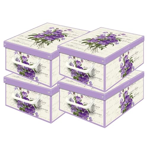 Lavatelli Set of 4 Cardboard Storage Boxes with Lid Violets 25x35x17.5cm - Storage boxes with lids in cardboard, violets scented lid, set of 4 boxes of 25x35x17.5 cm. Made in Italy