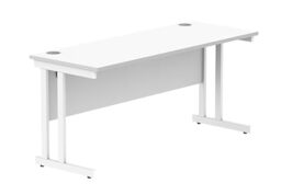 Office Hippo Essentials Rectangular Desks, Home Writing Computer Desk Office Desk For Work Place Or Home, Home Office Desk With Cable Port Management, White Frame, Arctic White, 160cm x 60cm