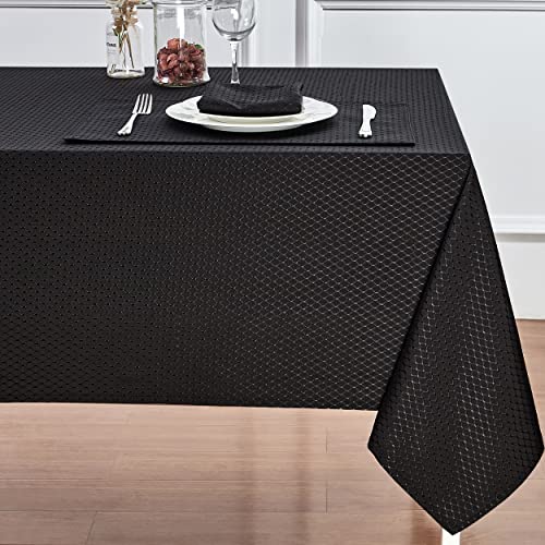 HOMEJOY Round Rectangle Table Cloth ??? Stainproof Waterproof Washable Polyester Oblong Rectangular Tablecloth, Fabric Table Cover for Kitchen Dining Dinner Table (Black, 60 X 104 Inch)
