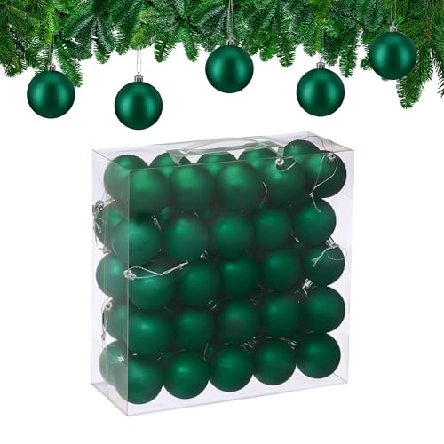 Relaxdays Christmas Baubles, Set of 50, Tree Ornaments, Holiday Decorations, Plastic, Shatterproof, 6 cm, Matte, Green