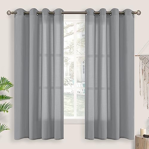 BGment Grey Sheer 63 Inch Curtains 2 Panel Set, Natural Linen Grommet Light Filtering Casual Textured Privacy Semi Sheer Opaque Curtains for Living Room/Bedroom (Each 52 x 63 Inch, Grey)