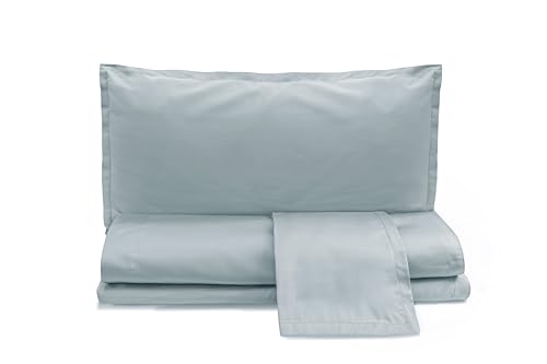 zer0bed, Plain Cotton Satin Double Bed Sheet Set, Ice, 100% Cotton Satin, Top Sheet, Fitted Sheet, Pair of Pillowcases 4 Shuttlecocks