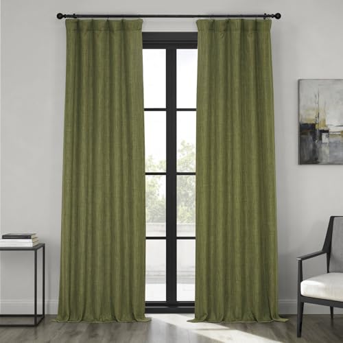 HPD Half Price Drapes Faux Linen Textured Room Darkening Curtains for Bedroom 84 Inches Long (1 Panel), 50W X 84L Curtains for Living Room Home Decor, Tuscany Green