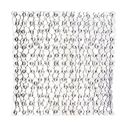 Premier Housewares Bath Mats PVC Non Slip Clear Bath Mat With Suction Grips Stylish Design Square Shaped Mats For Bathroom With Pebble Design 1 x 54 x 54