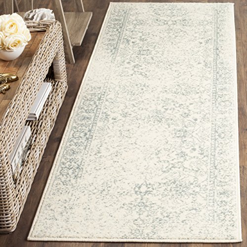 Safavieh Distressed Rug for Living Room, Dining Room, Bedroom - Adirondack Collection, Short Pile, in Ivory and Slate, 76 x 183 cm