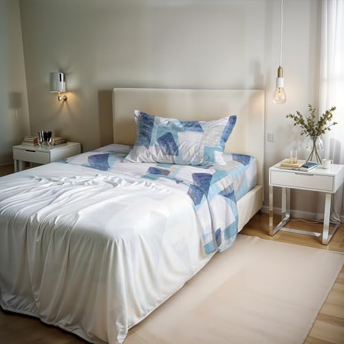 River Cotton Single Bed Sheet Set, Made in Italy – Complete Bed Set, Fitted Sheet, Top Sheet 90 x 200 cm and Pillowcase with Inner Flap (Single, Milk)