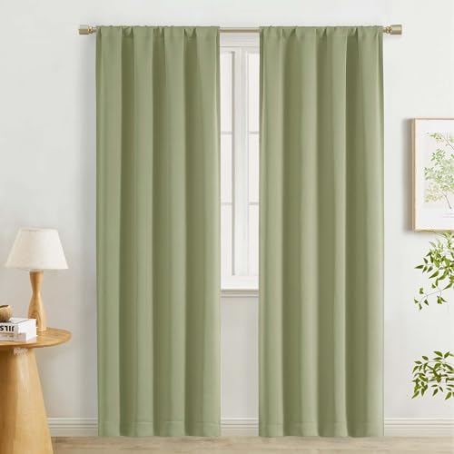 "Lecloud Sage Green Curtains for Bedroom 78 Inches Long 2 Pcs, Room Darkening Thermal Insulated Living Room Curtains, Rod Pocket Modern Farmhouse Decor Window Curtain Drapes, Each Panel 40"" W x 78"" L"