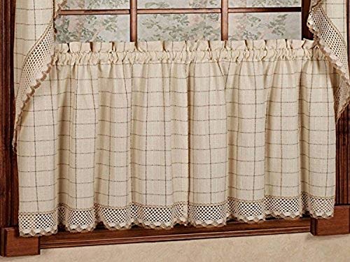 "Sweet Home Collection Adirondack Cotton Kitchen Window Curtains Pair, 24"" Tier, Toast"