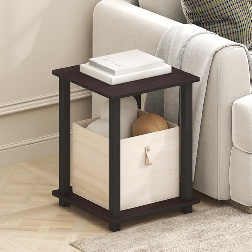 Furinno SIMPLISTIC Side Table Set of 2, End Table, Night Stand, Nightstand, Bedside Table, for Living Room, Bedroom, Dark Mocha
