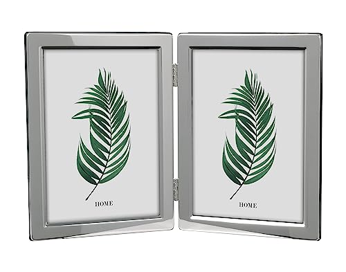 Inov8 Framing Tarnish Resistant Silver Plated Picture Frame - Narrow Edge Double Frame Design for Two Photos 6x4 Inch (15x10cm) Portrait