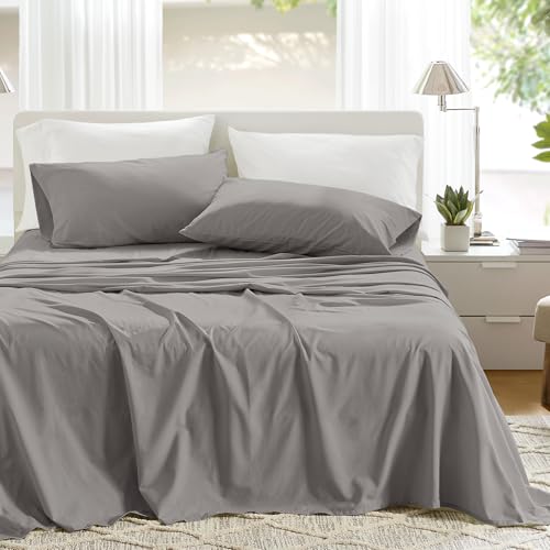 "Comfort Spaces 100% Cotton Sheets Twin XL, Breathable, Soft Cotton Sheets, Naturally Cool Cotton Bed Sheets with 12"" Elastic Pocket Fits up to 14"" Mattress, All Season Sheet Set, Dark Gray 3 Piece"