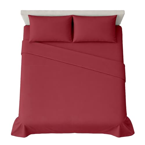 hermet 4-Piece Plain Double Bed Sheet Set, Fitted Sheet, Flat Sheet, 2 Pillowcases 50 x 80 cm, 30 cm Corner, Soft Microfibre, Oekotex Certified, No Iron