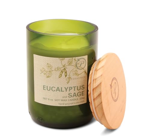 Paddywax Scented Candles Eco Green Artisan Candle in Recycled Glass Vessel, 226g, Eucalyptus & Sage
