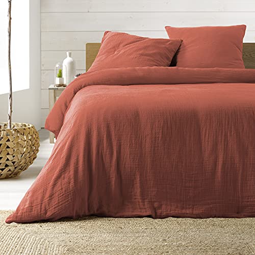 Douceur d'Intérieur, Angelia Terracotta 3-Piece Bedding Set (260 x 240 cm) 1 Cotton and 1 Side Cotton Gauze