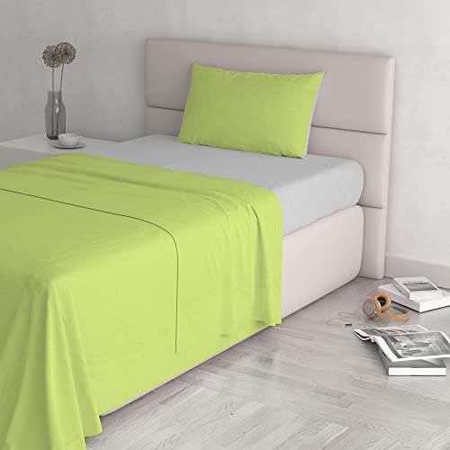 Italian Bed Linen Natural Colour Bed Sheet Set, Acid Green/Light Gray, Small double