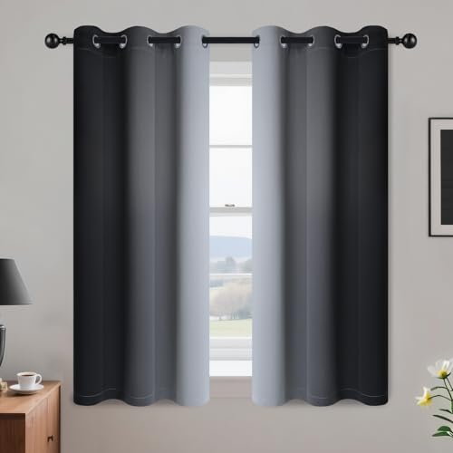 Yakamok Ombre Curtains Black and Greyish White for Living Room,42Wx54L - Room Darkening Curtains 54,Thermal Insulated Gradient Color Drape,Light Blocking Grommet Window Curtains for Bedroom,2 Panels