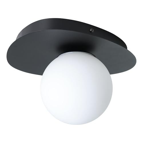 Eglo LED wall lamp Castrivido, Bathroom Mounted Light, Metal Black with White Glass Globe, Includes Warm G9 Bulb, IP44 Rated