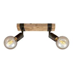 BRILONER - Vintage Ceiling Light, 2 x E27 Adjustable Spot Lights, max 25W, Retro Design Spotbar, Wooden Base, Spotlights, Ceiling Light Living Room, Kitchen Lights Ceiling, 28x10x9 cm, Wood-Black