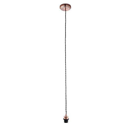 National Lighting BRIA Twisted Black Pendant Cord Ceiling Light with Antique Copper E27 Edison Fitting