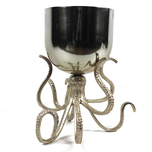 Leaf 28cm Silver Metal Octopus Bowl Style Planter, LEAF-7570
