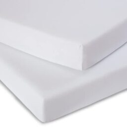 Clair de Lune - Micro-Fresh® 2 Pack White Fitted Cot Sheets - 124.5 x 60.5 cm - 100% Cotton - Universal Elasticated Fit