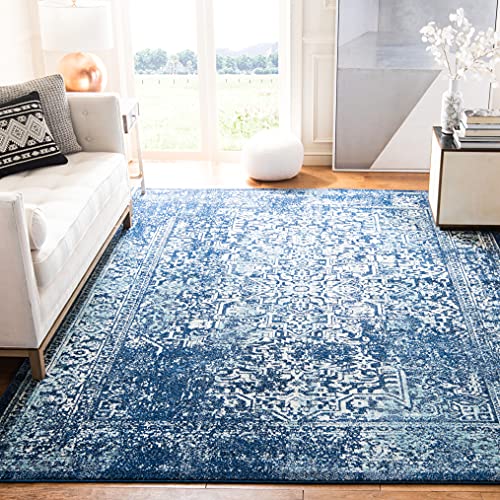 Safavieh Traditional Rug for Living Room, Dining Room, Bedroom - Evoke Collection, Short Pile, in Navy and Ivory, 90 x 90 cm