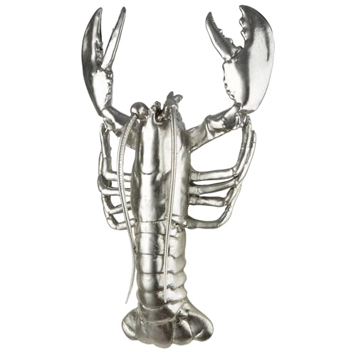 GILDE Lobster Figurine Wall Object Resin Lobster Shape Silver Metallic Look Height 42 cm x Width 25 cm