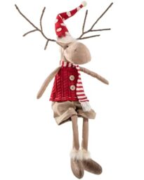 WeRChristmas Sitting Christmas Moose Figurine with Soft Legs, Multi-Colour, 56cm