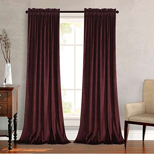 Roslynwood Velvet Ruby Wine Curtain 96 inch Length - Curtains Block Light Rod Pocket Thermal Insulated Window Drapes Set for Living Room/Bedroom/Dining Room, W52 x L96, 2 Panels