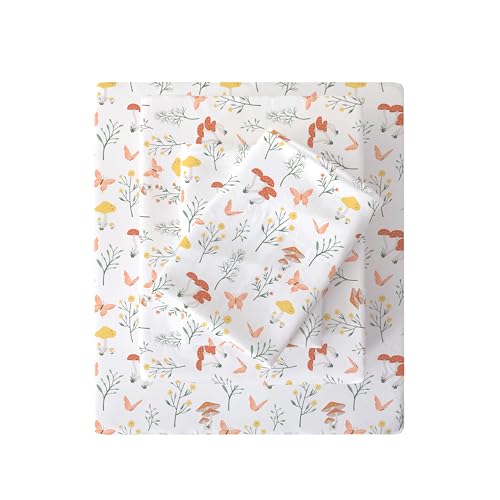 Viviland Mushroom Full Sheet Set - 4 Piece Vintage Butterfly Flower Patterned Bed Sheets - Soft, Breathable Microfiber Floral Sheets with Deep Pocket, Non-Slip Fitted Sheets & Pillowcases