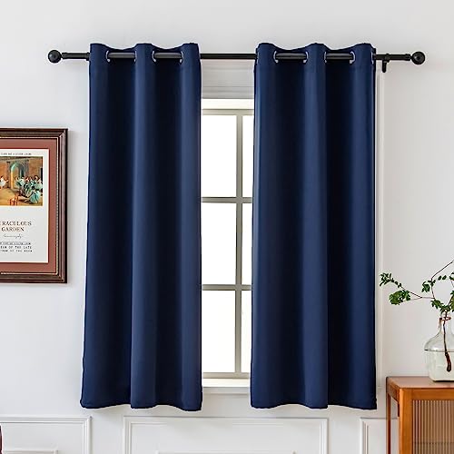 Pickluc Deep Navy Blackout Curtains 63 Inch Length 2 Panel Set, Solid Grommet Drapes for Bedroom or Living Room, Light Blocking and Thermal Insulated, 42W x 63L