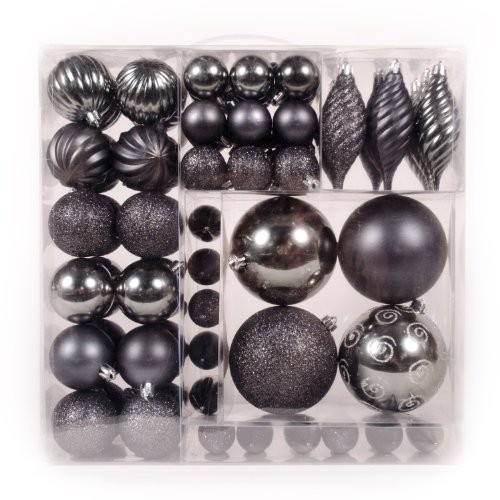 WeRChristmas 75-Piece Deluxe Variety Christmas Tree Baubles Decoration Pack, Silver/Grey