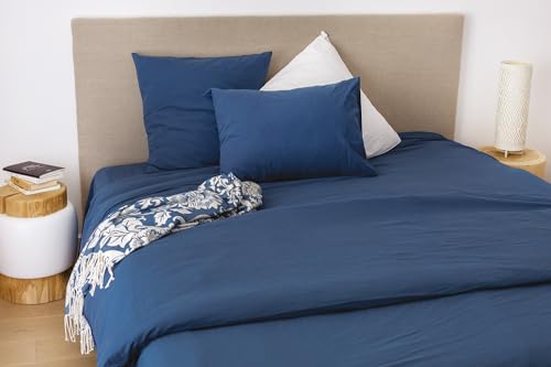 Toison d'Or Cap Ferret Washed Cotton Duvet Cover, 200 cm x 200 cm, Midnight Blue