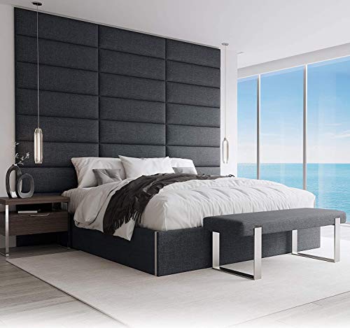 VANT Upholstered Headboard - Accent Wall Panels - Packs of 4 - Easy to Install - Single & Double bed Size (91cm Wide, Weave Blue Denim)