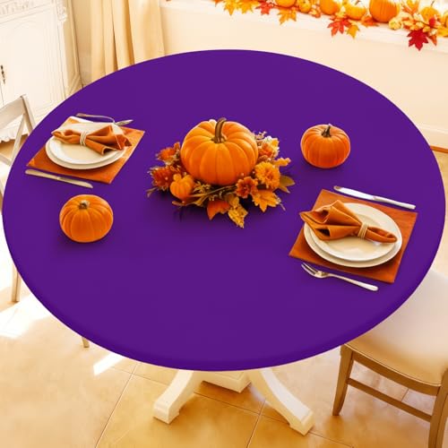 "Moosfor Spandex Round Tablecloth, Fitted Table Cloth for 42""-50"" Tables - Elastic Outdoor Picnic Table Cover, Circle Stretch Waterproof Table cloths for Patio, Dining, Kitchen, Purple"
