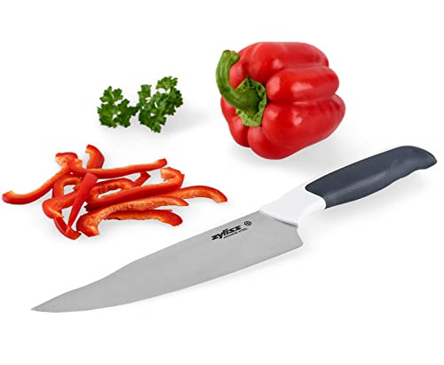 Zyliss Comfort Chef Knife,18.5cm/7.25in, Japanese Stainless Steel, Non Slip Handle, Cover for Safety, Black/White, Professional Kitchen Knife/Vegetable Knife, Dishwasher Safe