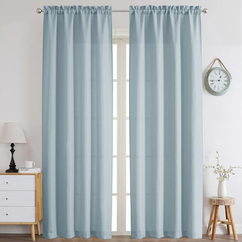 "Chyhomenyc Bennet Aqua with Greenish Tone Curtains 96 Inches Long 2 Panels, Light Filtering Faux Linen Textured Airy Soft Privacy Farmhouse Curtain Drapes for Living Room Bedroom, Each 40"" Wx96 L"