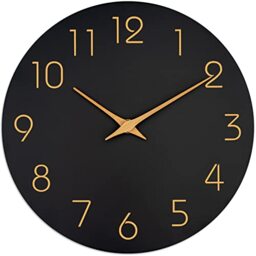 "Mosewa Wall Clock, Battery Operated Silent Non-Ticking - Simple Minimalist Style Rose Gold Numbers Clock Decorative for Living Room,Kitchen,Home,Office,Bathroom(10"" Black)"
