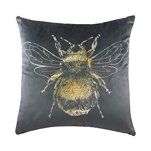 Evans Lichfield Gold Bee Cushion Cover, Polyester, Grey,43 x 43cm