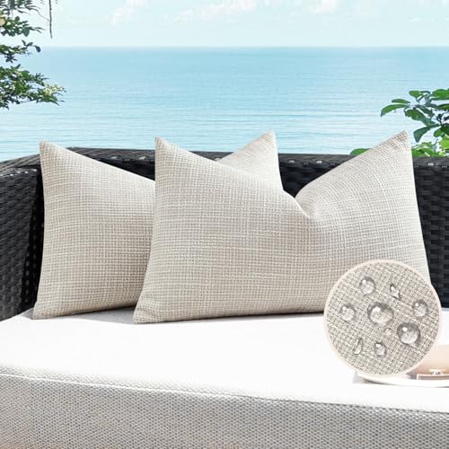 Artscope Outdoor Waterproof Throw Pillow Covers 16x24 Inch Decorative Linen Outdoor Pillows Cushion Case for Patio Couch Sofa - Beige