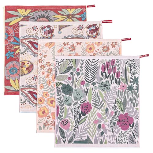 STASOPTK Cotton Kitchen Towels Set of 4, Quick Dry Sustainable Decorative Dish Towels for Kitchen Drying,Ultra Absorbent Reusable Cleaning Tea Towels,Pretty Hand Towels Hand Towel with Loop-Blossom