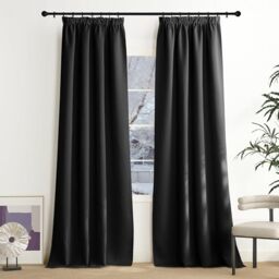 NICETOWN Black Curtains Opaque Thermal Curtain Heat Protection Ruffle Tape