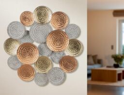 Casablanca Wall Relief Orient Metal Gold Copper White Metallic Look Circle Motif Round Diameter 61 cm Depth 6 cm Wall Decoration Art Decoration Home Accessory