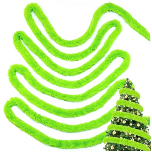 49 FT Christmas Faux Fur Ribbon Tirm Grinch Christmas Tree, Christmas Tree Ribbon Garland, Faux Fur Fabric Roll Garland for Christmas Tree,DIY Costume,Holiday Garlands Party Decor