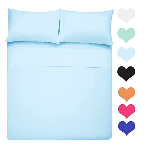 Best Season 400 Thread Count Cotton Full Size Bedding Sheet Set (Sky Blue) 4 Piece - 100% Long Staple Cotton Sheets Set, Soft Cotton Bed Sheets Sets with Deep Pocket fit Up to 16 inch